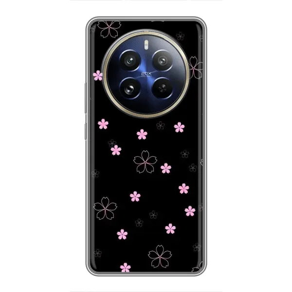Чехол с принтом «Розовые цветы на черном» для Realme 12 Pro