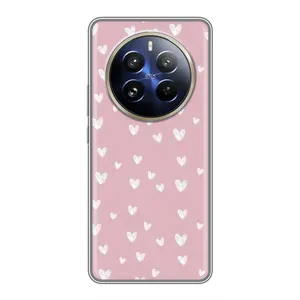 Чехол с розовым рисунком для Realme 12 Pro (Сердечки на розовом)