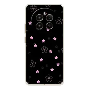Чохол з розовим принтом для RealMe 12 (Рожеві квіти на чорному)