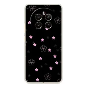 Чохол з розовим принтом для Realme 13 4G (Рожеві квіти на чорному)