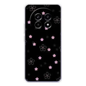 Чехол с розовым рисунком для Realme 13 Pro (Розовые цветы на черном)