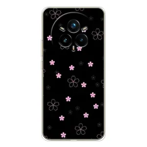 Чехол с розовым рисунком для Realme 14 Pro 5G (Розовые цветы на черном)