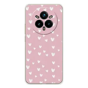 Чехол с розовым рисунком для Realme 14 Pro 5G (Сердечки на розовом)