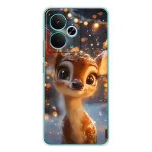 Яркий чехол для Realme 14T с Зимними Оленятами (Олененок среди гирлянд)