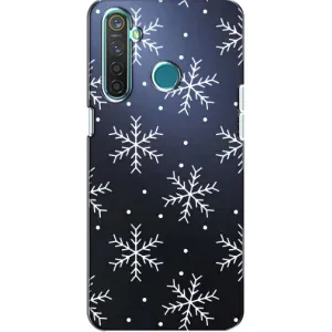 Зимні Чохли для RealMe 5 Pro - прозорий фон (Білі сніжинки)