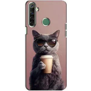 Чехол с принтом стильные животные для Реалми 6i (Кот с кофе)