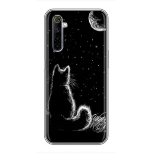 Чехол с принтом для Realme 6 (AlphaPrint) Модные коты (Котик и луна)