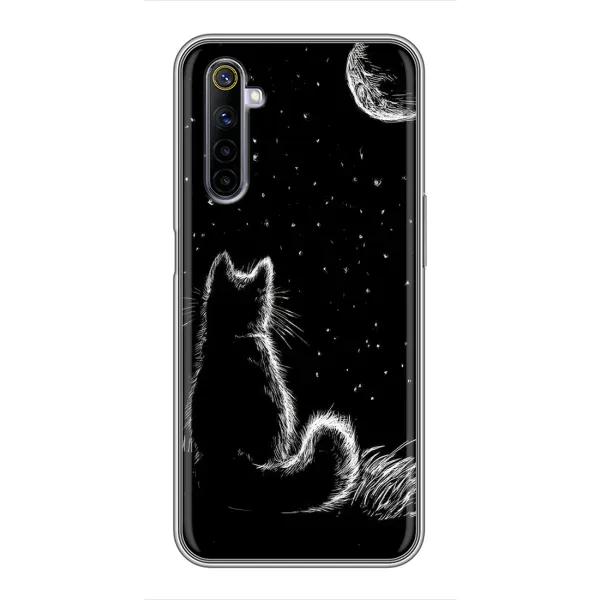 Чехол с принтом «Котик и луна» для Realme 6 Чехол с принтом «Котик и луна» для Realme 6