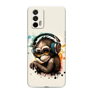 Чехол с Обезьянами Realme 7 Pro - (AlphaPrint) (Макака в наушниках)