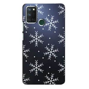 Зимні Чохли для RealMe 7i => РилМі 7і - прозорий фон (Білі сніжинки)