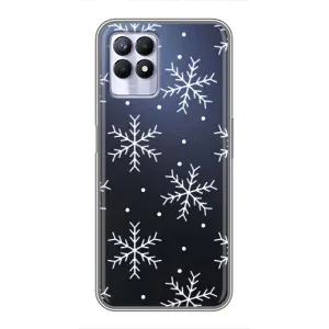 Зимні Чохли для RealMe 8 Pro - прозорий фон (Білі сніжинки)