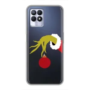 Зимні Чохли для RealMe 8 Pro - прозорий фон (Грінч з іграшкою)