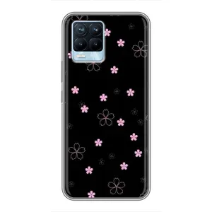 Чохол з розовим принтом для Realme 8 (Рожеві квіти на чорному)