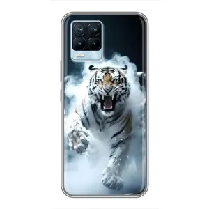 Чохол з картинкою 'Хижаки' для Realme 8 (Білий тигр у диму)