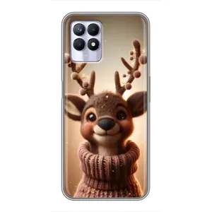 Яркий чехол для Realme 8i с Зимними Оленятами (Олень в свитере)