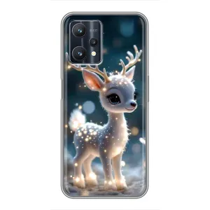 Яркий чехол для Realme 9 Pro Plus с Зимними Оленятами (Блестящий олененок)