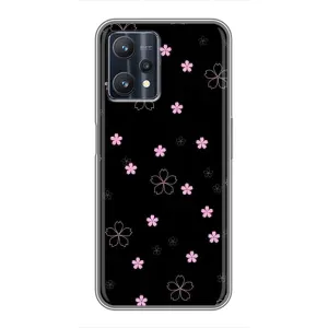 Чехол с розовым рисунком для Realme 9 Pro Plus (Розовые цветы на черном)