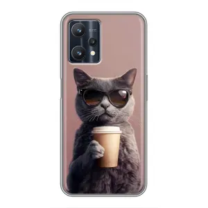 Чехол с принтом стильные животные для Реалми 9 Про (Кот с кофе)