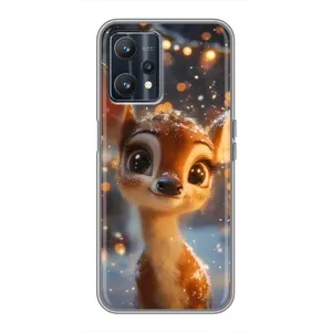 Яркий чехол для Realme 9 с Зимними Оленятами (Олененок среди гирлянд)