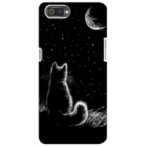 Чохол з принтом для Realme C2 (AlphaPrint) Модні коти (Котик і місяць)