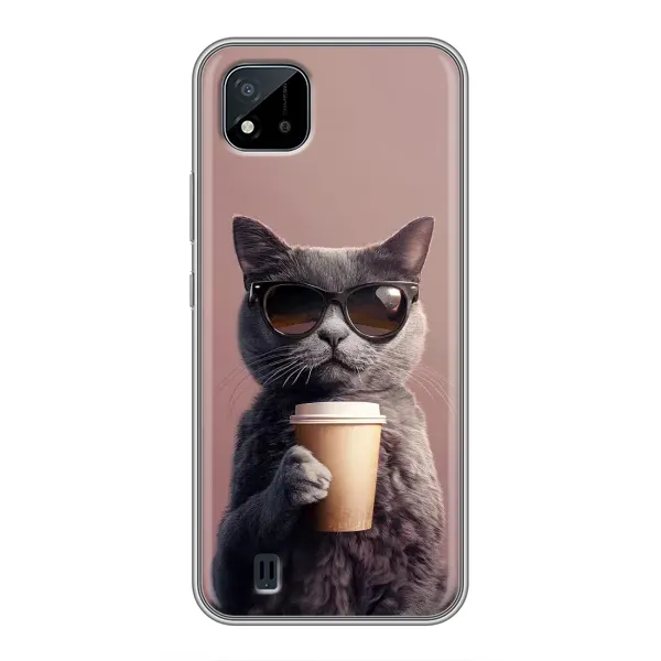 Чехол с принтом «Кот с кофе» для Realme C11 (2021) / C20