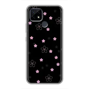 Чохол з розовим принтом для Realme C21 (Рожеві квіти на чорному)