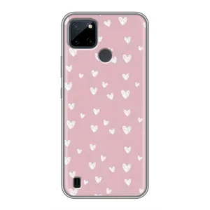 Чехол с розовым рисунком для Realme C25Y (Сердечки на розовом)
