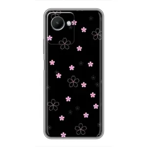 Чохол з розовим принтом для Realme C30s (Рожеві квіти на чорному)