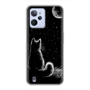 Чехол с принтом для Realme C31 (AlphaPrint) Модные коты (Котик и луна)