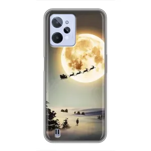 Новогодние, Праздничные Чехлы для Realme C31 - 2024 год (Санта на луне)