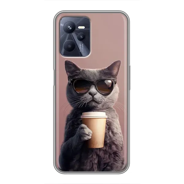 Чехол с принтом «Кот с кофе» для Realme C35