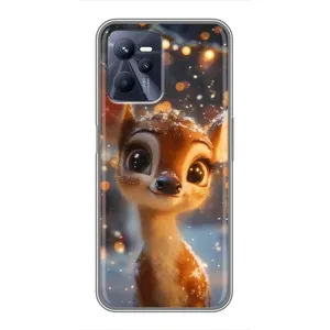 Яркий чехол для Realme C35 с Зимними Оленятами (Олененок среди гирлянд)