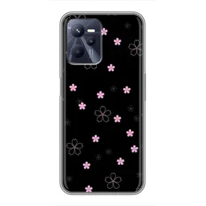 Чохол з розовим принтом для Realme C35 (Рожеві квіти на чорному)