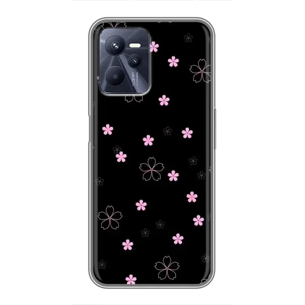 Чохол з принтом «Рожеві квіти на чорному» для Realme C35