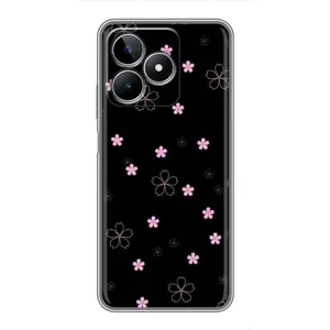 Чохол з розовим принтом для Realme C53 (Рожеві квіти на чорному)