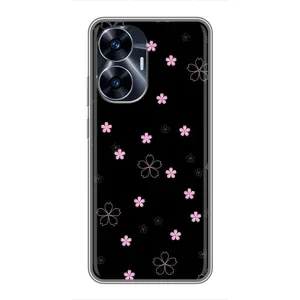 Чохол з розовим принтом для Realme C55 (Рожеві квіти на чорному)
