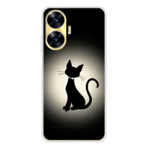 Чехол с принтом для Realme C55 (AlphaPrint) Модные коты (Силуэт котика)