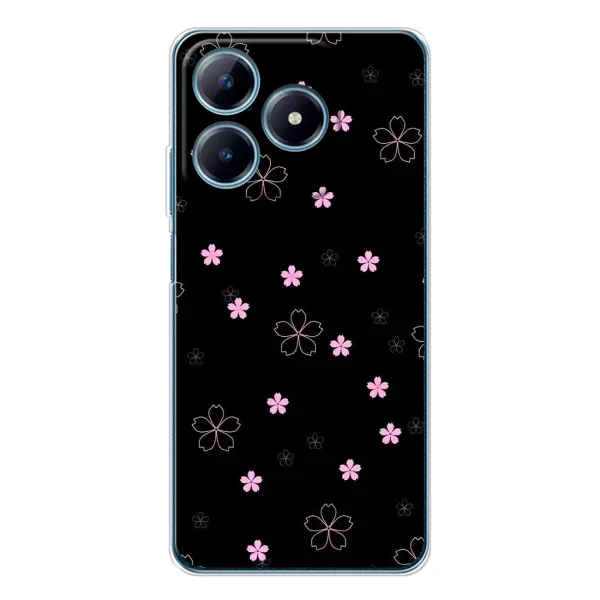 Чохол з принтом «Рожеві квіти на чорному» для Realme C61