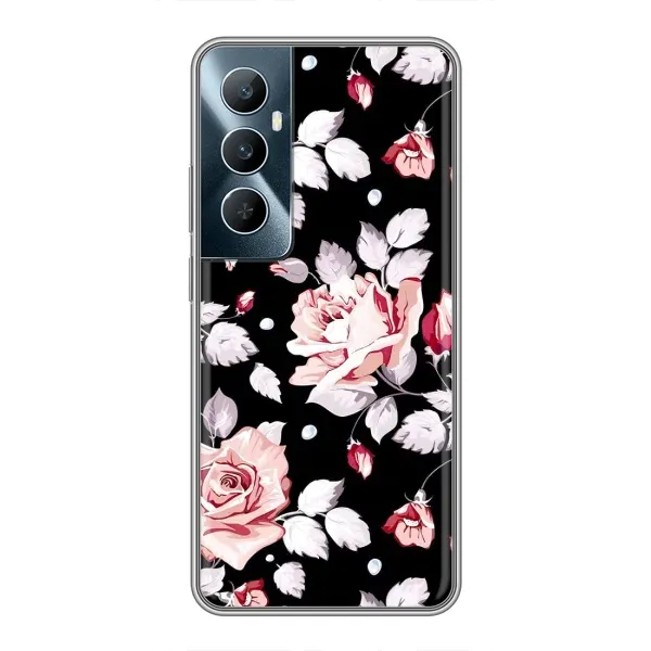 Чехол с принтом «Цветочки на черном» для Realme C65 Чехол с принтом «Цветочки на черном» для Realme C65