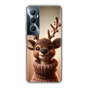 Яркий чехол для Realme C65 с Зимними Оленятами (Олень в свитере)
