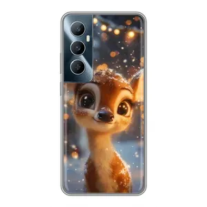 Яркий чехол для Realme C65 с Зимними Оленятами (Олененок среди гирлянд)