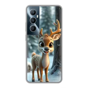 Яркий чехол для Realme C65 с Зимними Оленятами (Олененок в лесу)