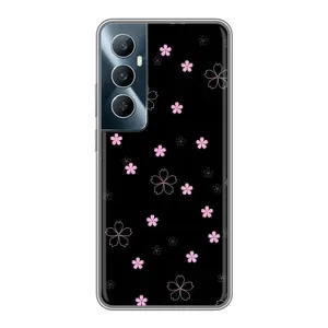 Чохол з розовим принтом для Realme C65 (Рожеві квіти на чорному)