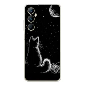 Чехол с принтом для Realme C66 (AlphaPrint) Модные коты (Котик и луна)