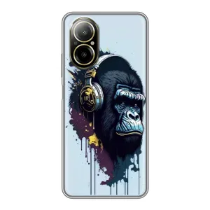 Чехол с Обезьянами Realme C67 - (AlphaPrint) (Горилла в наушниках)