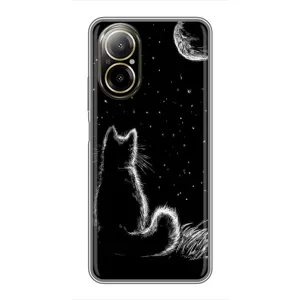 Чехол с принтом для Realme C67 (AlphaPrint) Модные коты (Котик и луна)