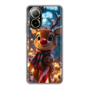 Яркий чехол для Realme C67 с Зимними Оленятами (Олень с шарфом)
