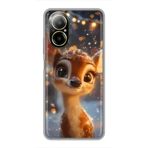Яркий чехол для Realme C67 с Зимними Оленятами (Олененок среди гирлянд)