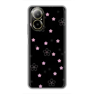 Чохол з розовим принтом для Realme C67 (Рожеві квіти на чорному)