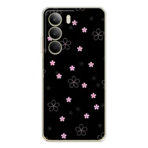 Чохол з розовим принтом для Realme C71 (Рожеві квіти на чорному)